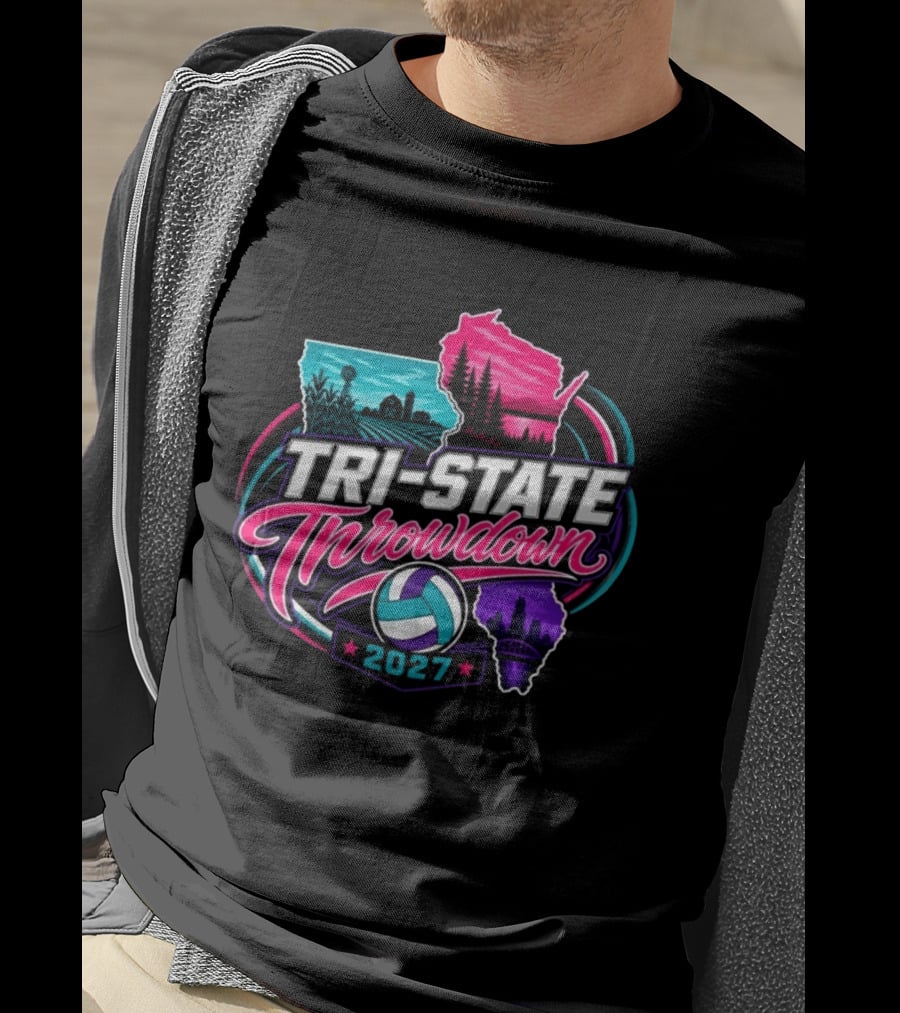 Tri State Throwdown Volleyball 2027 Midwest Event Featuring State Outlines And Volleyball T-Shirt