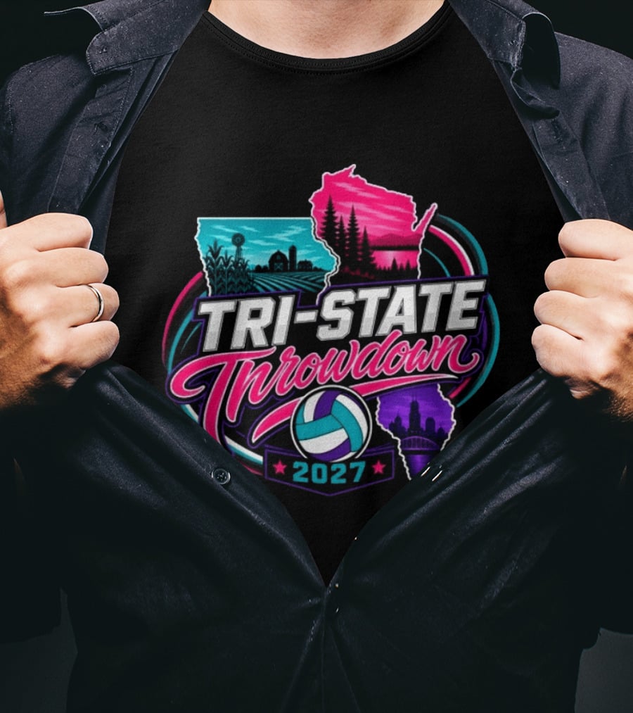 Tri State Throwdown Volleyball 2027 Midwest Event Featuring State Outlines And Volleyball T-Shirt