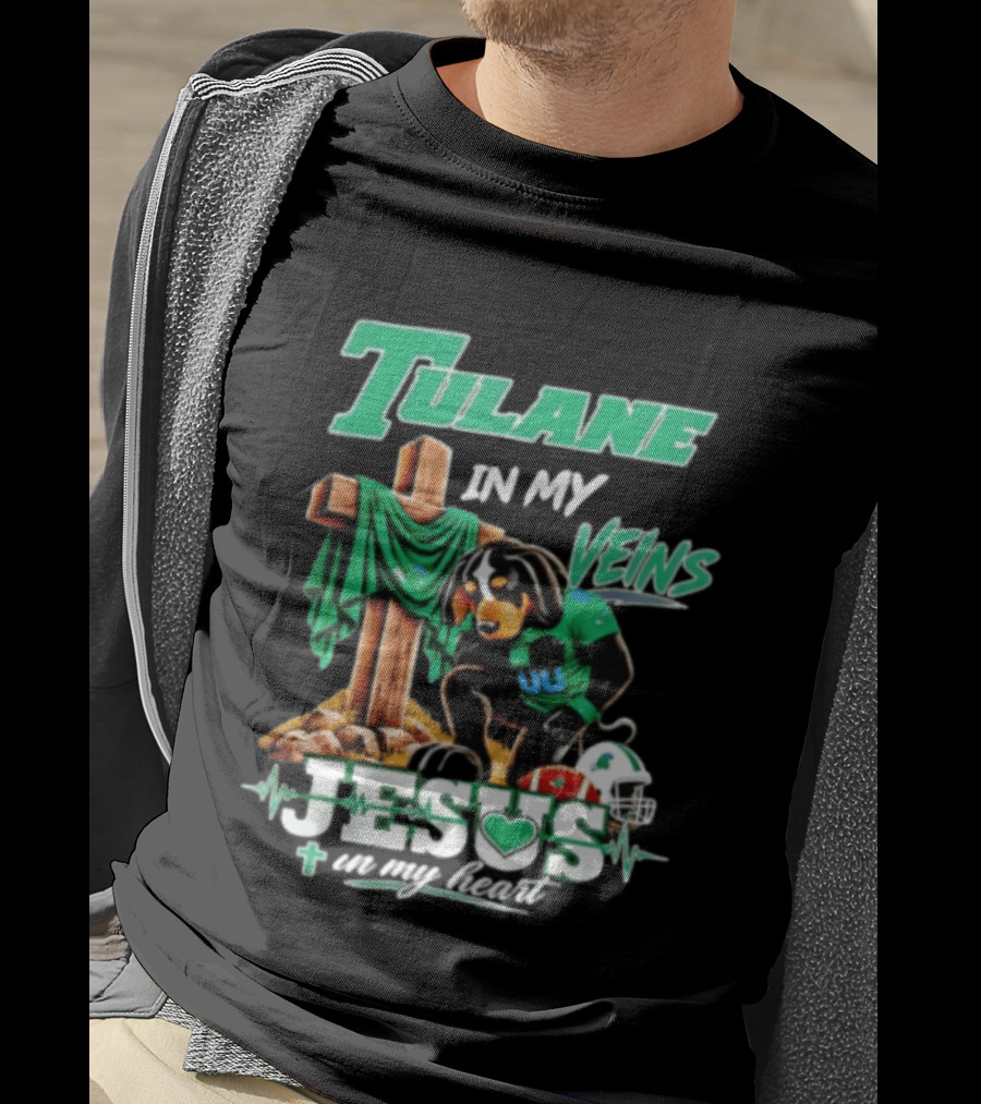 Tulane In My Veins Jesus In My Heart Faith Football Dog T-Shirt