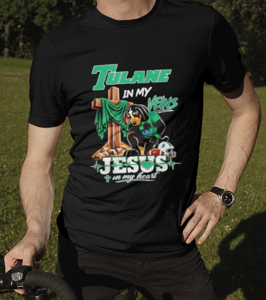 Tulane In My Veins Jesus In My Heart Faith Football Dog T-Shirt