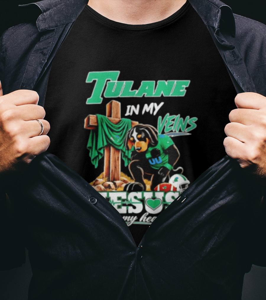 Tulane In My Veins Jesus In My Heart Faith Football Dog T-Shirt