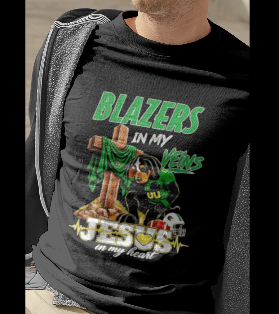 BLazers In My Veins Jesus In My Heart UAB Blazers Football Dog Faith T-Shirt