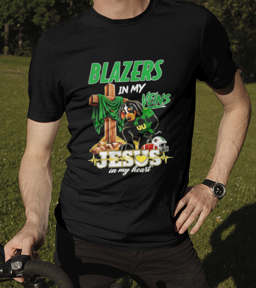 BLazers In My Veins Jesus In My Heart UAB Blazers Football Dog Faith T-Shirt