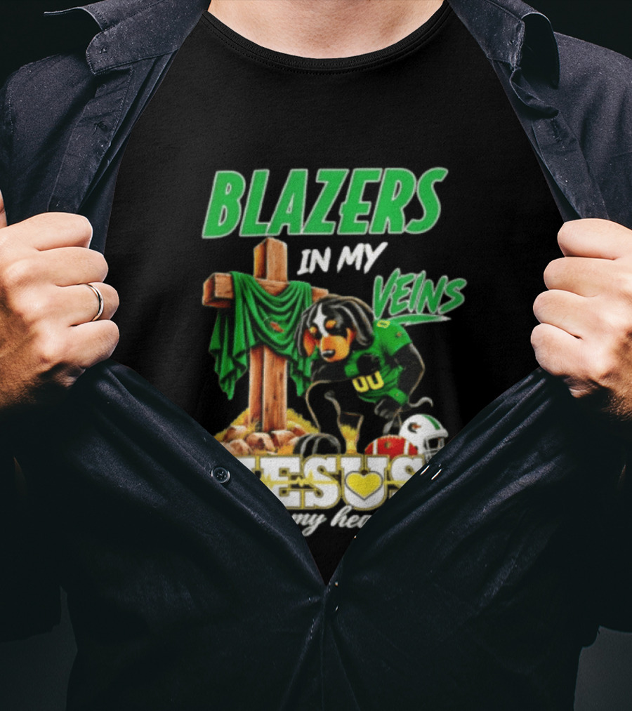 BLazers In My Veins Jesus In My Heart UAB Blazers Football Dog Faith T-Shirt