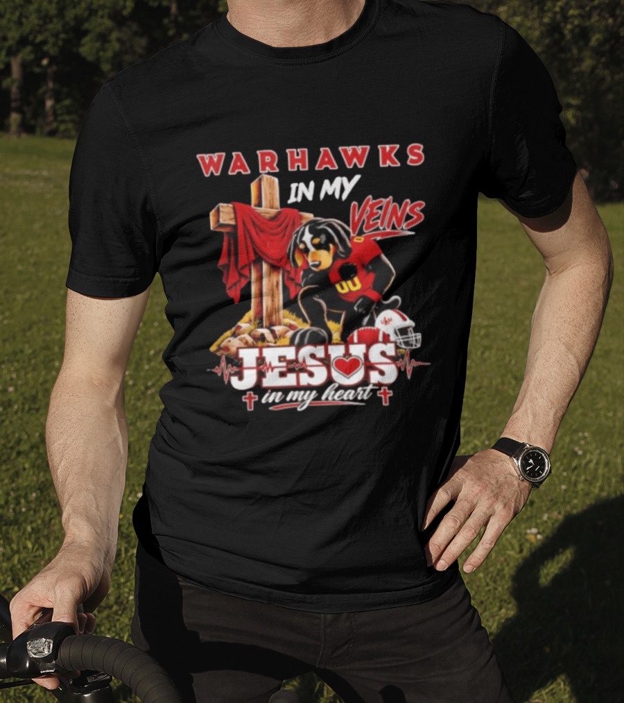 Warhawks In My Veins Jesus In My Heart Faith Football Ul Monroe T-Shirt