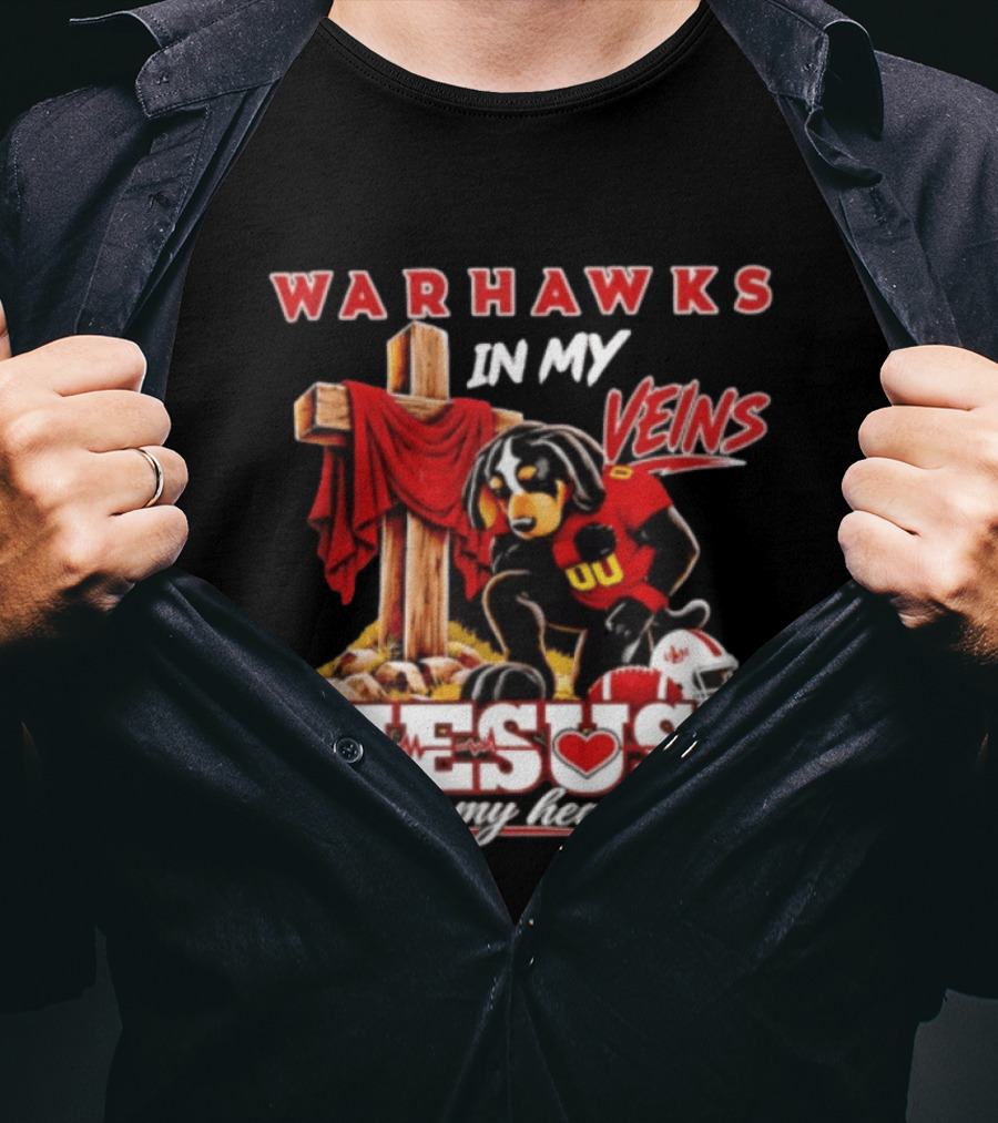 Warhawks In My Veins Jesus In My Heart Faith Football Ul Monroe T-Shirt