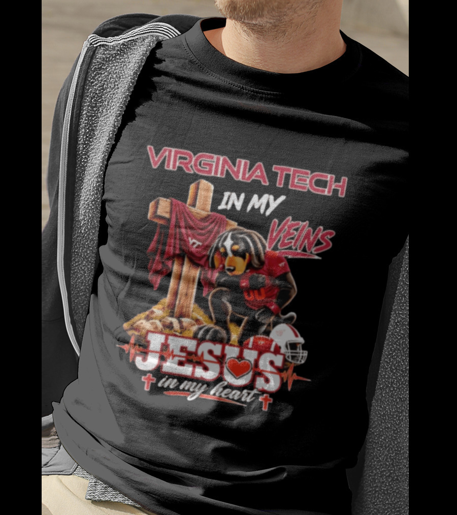 Virginia Tech Hokies Dog In My Veins Jesus In My Heart Football Faith T-Shirt