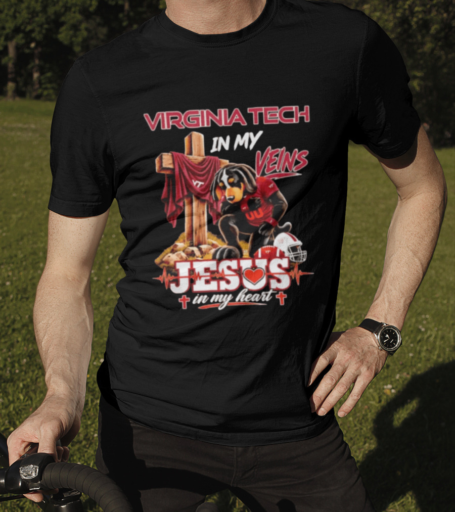 Virginia Tech Hokies Dog In My Veins Jesus In My Heart Football Faith T-Shirt