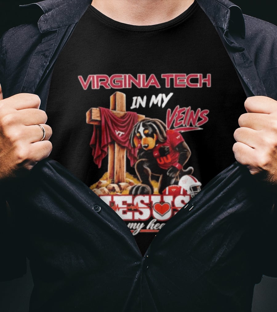 Virginia Tech Hokies Dog In My Veins Jesus In My Heart Football Faith T-Shirt
