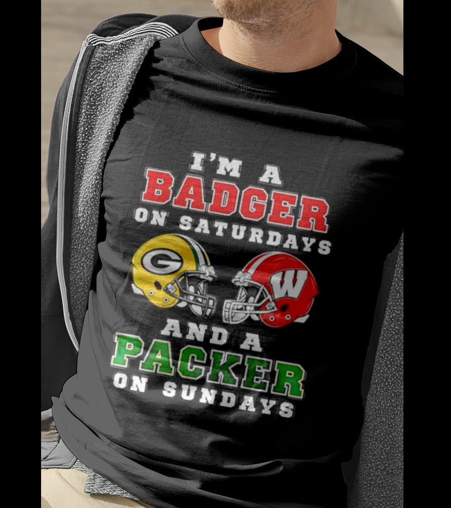 Badger Saturdays Packer Sundays Wisconsin Football Helmets T-Shirt