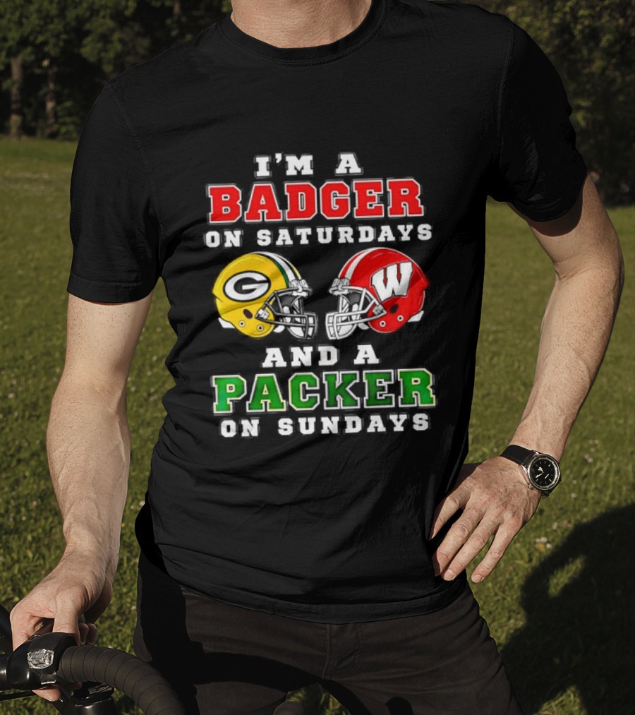 Badger Saturdays Packer Sundays Wisconsin Football Helmets T-Shirt