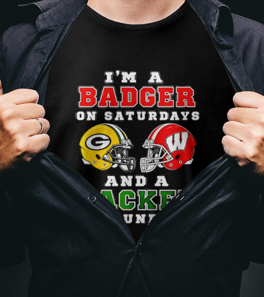 Badger Saturdays Packer Sundays Wisconsin Football Helmets T-Shirt