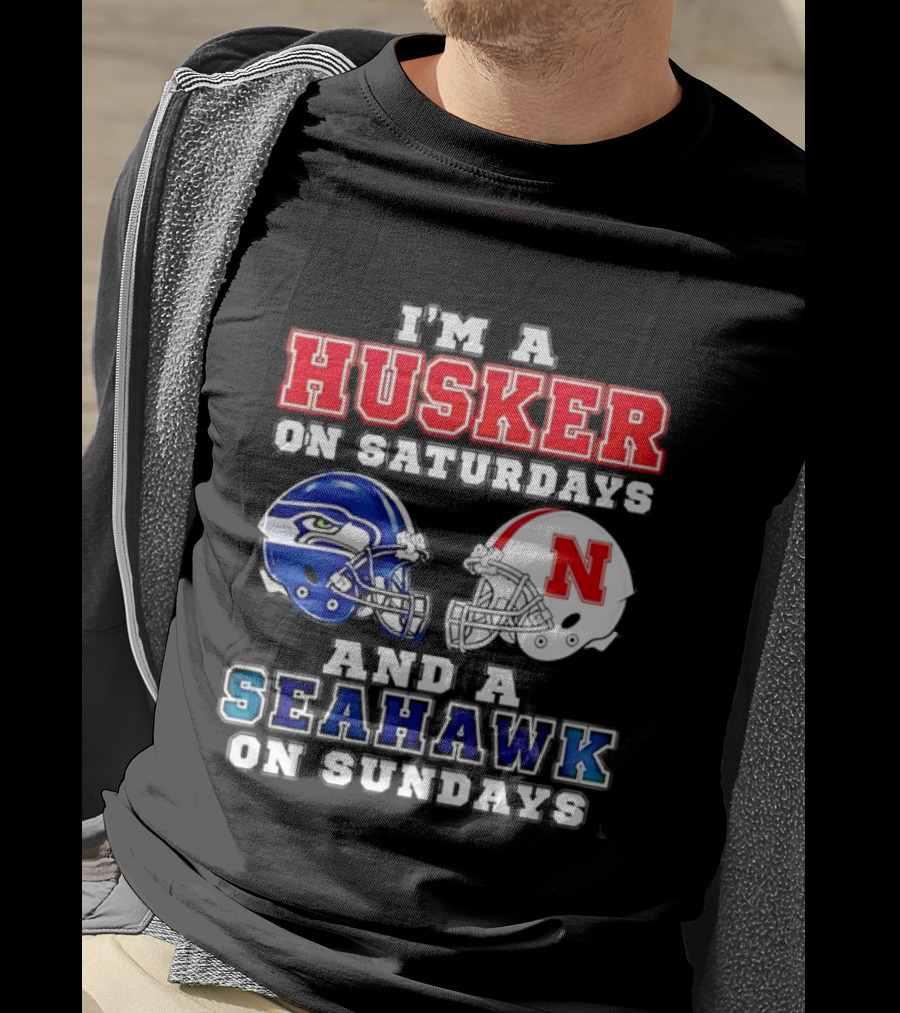 I'm A Husker On Saturdays And A Seahawk On Sundays Football Helmets T-Shirt