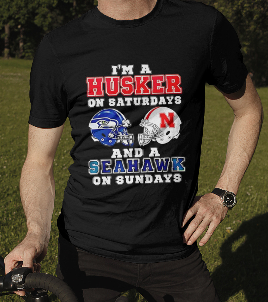 I'm A Husker On Saturdays And A Seahawk On Sundays Football Helmets T-Shirt