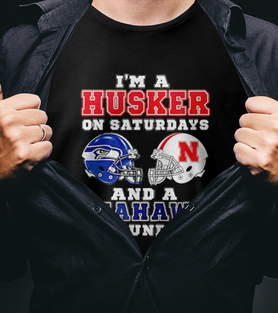 I'm A Husker On Saturdays And A Seahawk On Sundays Football Helmets T-Shirt