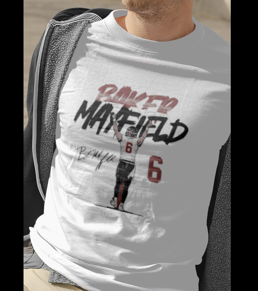 Baker Mayfield Buccaneers 6 Football Player Signature Arms Raised T-Shirt