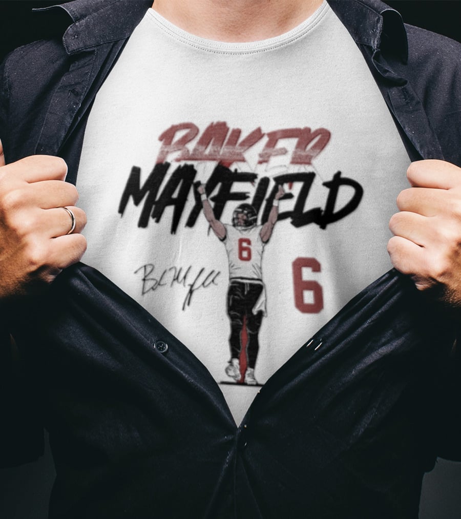 Baker Mayfield Buccaneers 6 Football Player Signature Arms Raised T-Shirt