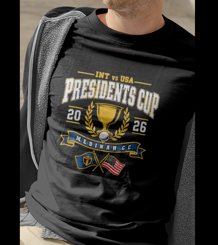 INT Vs USA Presidents Cup 2026 Medinah CC Trophy And Flags T-Shirt
