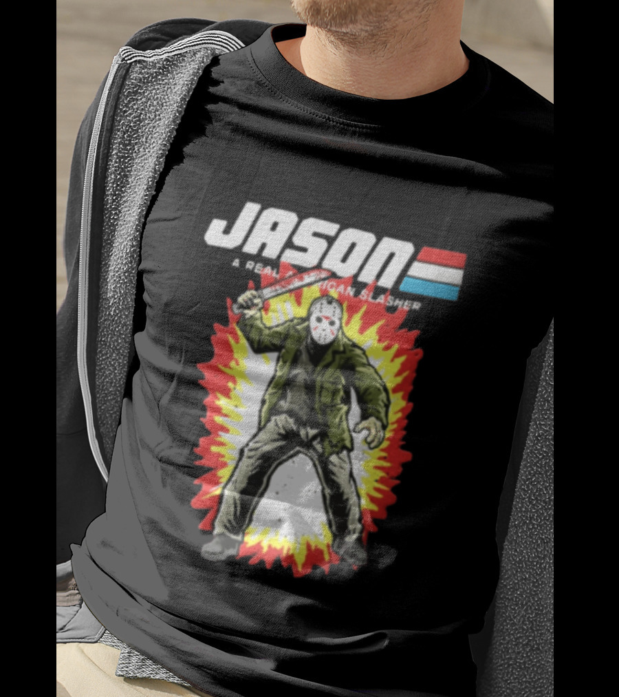 Jason A Real American Slasher Hockey Mask Machete Man Explosion T-Shirt