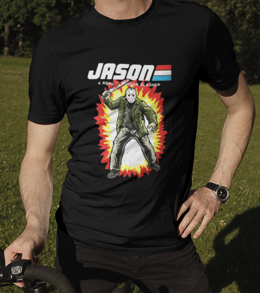 Jason A Real American Slasher Hockey Mask Machete Man Explosion T-Shirt
