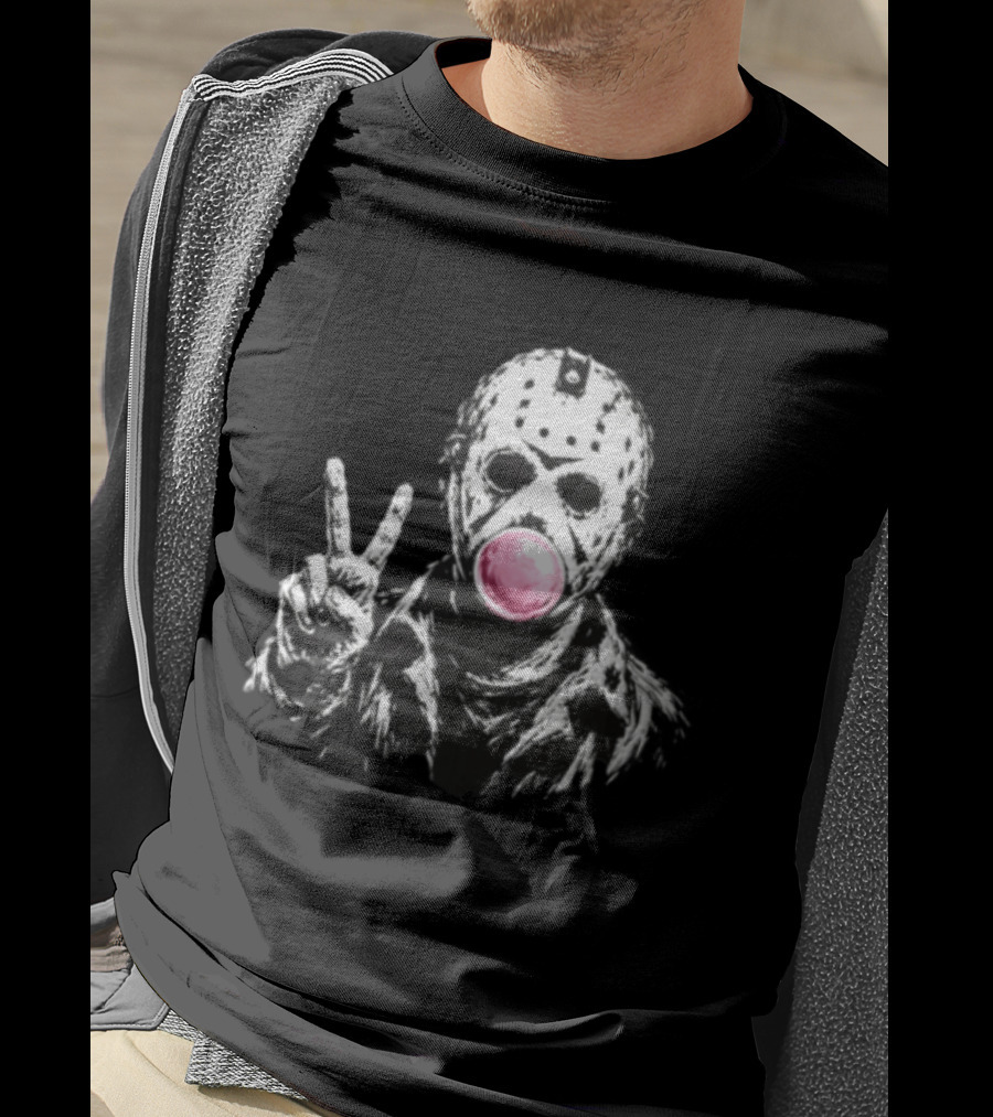 Jason Voorhees Hockey Mask Peace Sign Bubble Gum T-Shirt