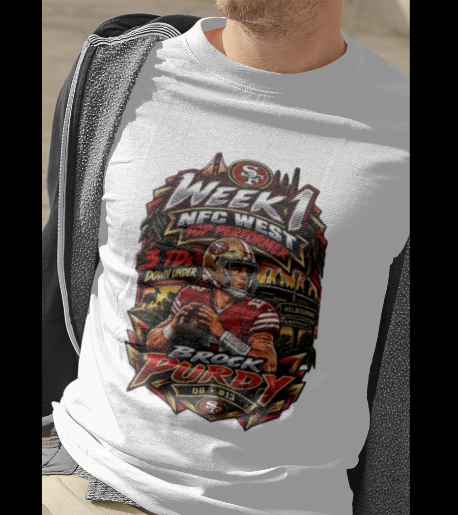 Brock Purdy San Francisco 49ers Week 1 NFC West Top Performer 3 TDs Down Under Melbourne QB #13 T-Shirt