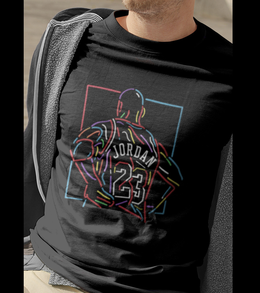 Michael Jordan 23 Neon Line Art Basketball Player Retro NBA T-Shirt