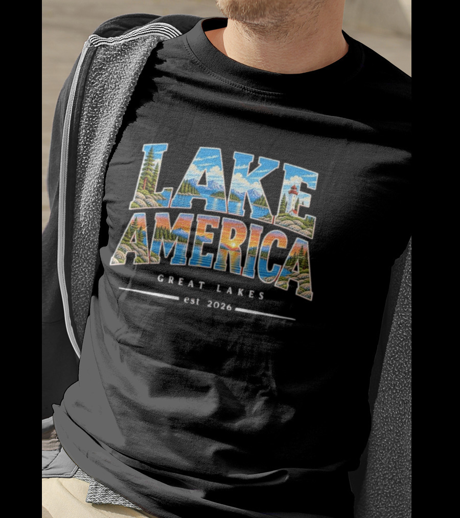 Lake America Great Lakes Est 2026 Nature Scenic Landscape Lighthouse T-Shirt