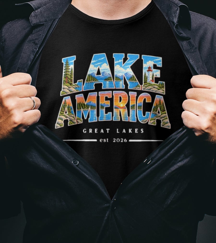 Lake America Great Lakes Est 2026 Nature Scenic Landscape Lighthouse T-Shirt