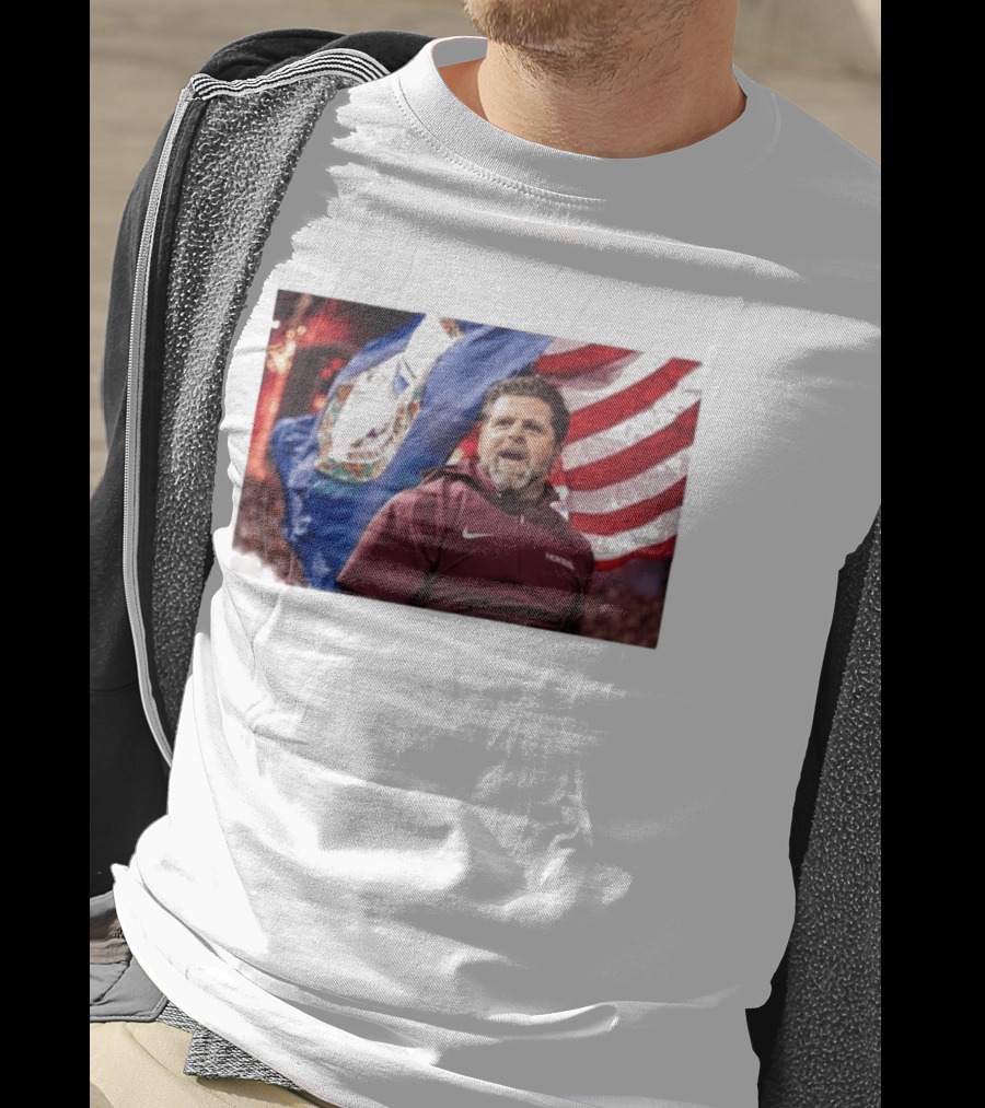 Virginia Tech Hokies Coach Brent Pry With Flags T-Shirt