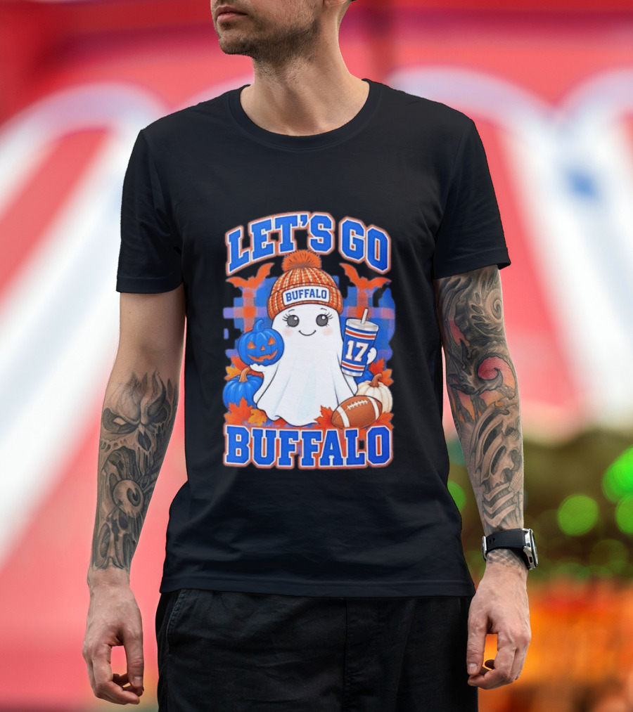 Let's Go Buffalo Ghost 17 Halloween Football Pumpkin Leaves T-Shirt