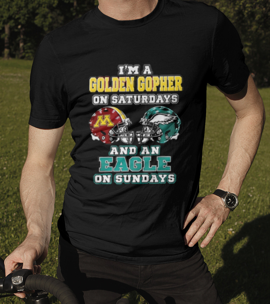 Golden Gopher On Saturdays Eagle On Sundays Helmets T-Shirt