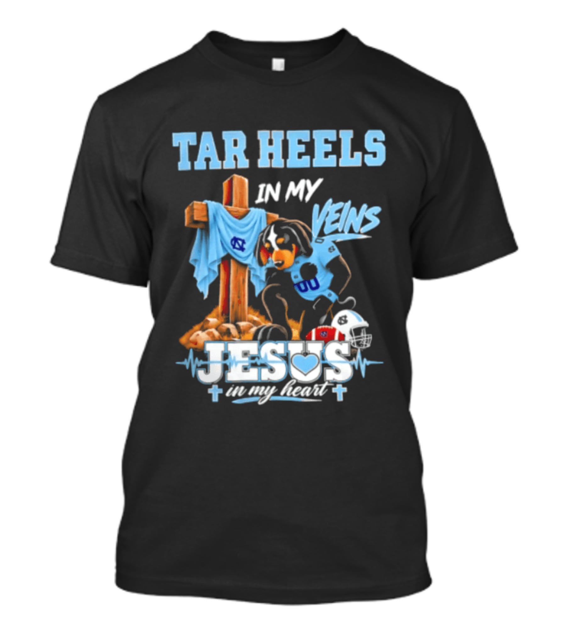 Tar Heels In My Veins Jesus In My Heart Football Dog T-Shirt
