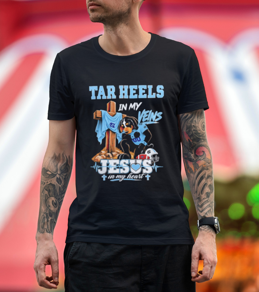 Tar Heels In My Veins Jesus In My Heart Football Dog T-Shirt