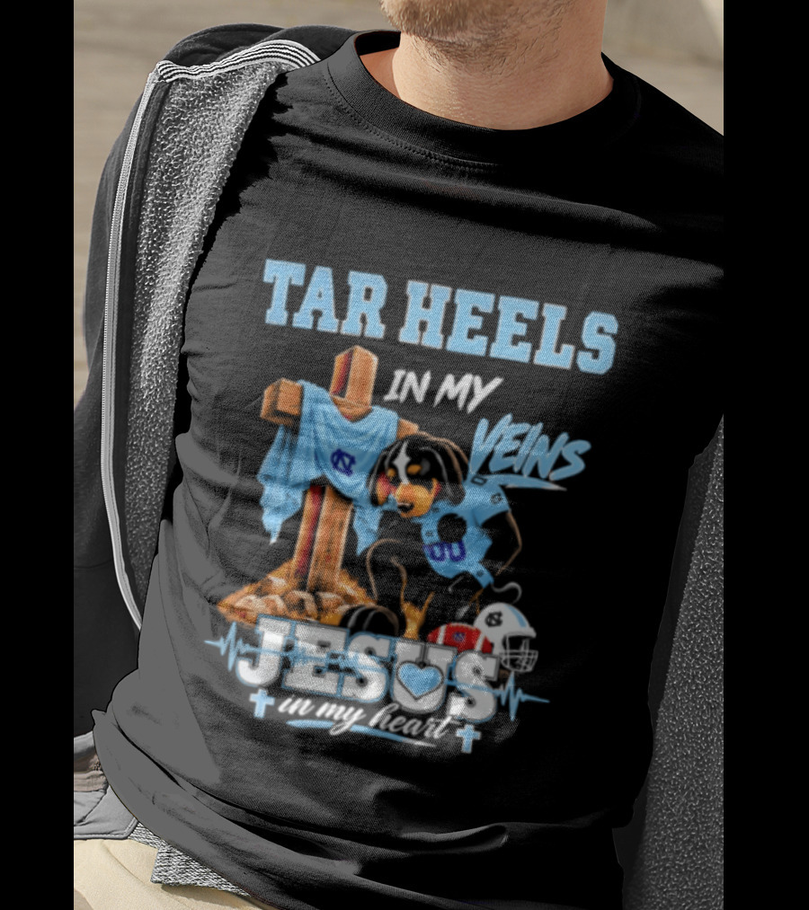 Tar Heels In My Veins Jesus In My Heart Football Dog T-Shirt