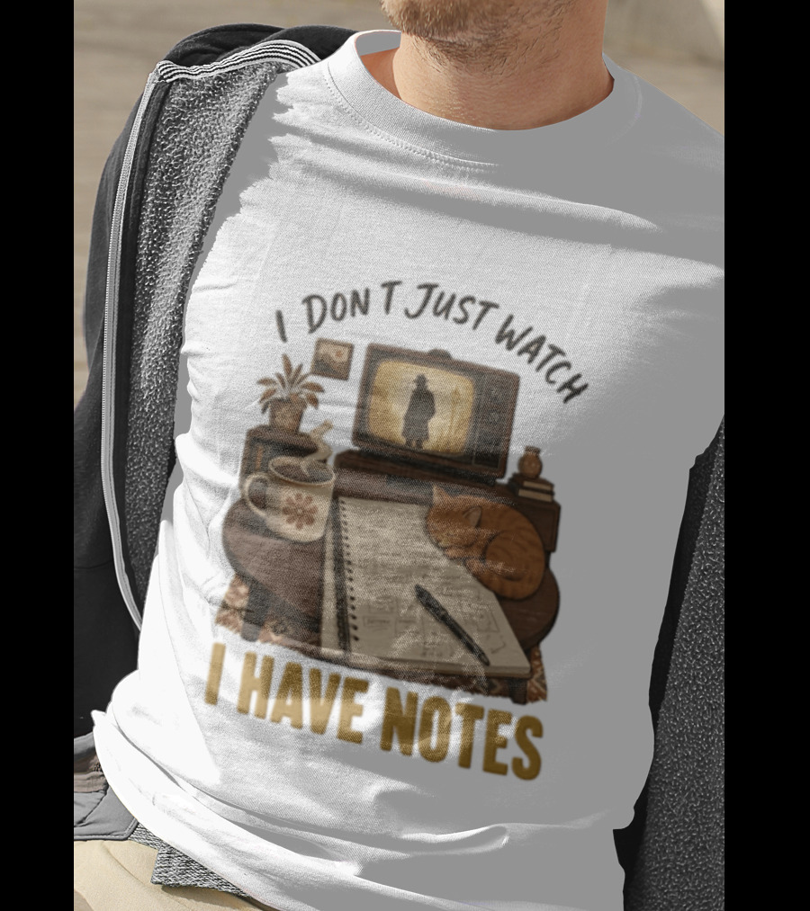 I Dont Just I Have Notes Cute Orange Cat Sleeping On Notebook With Vintage TV And Coffee T-Shirt