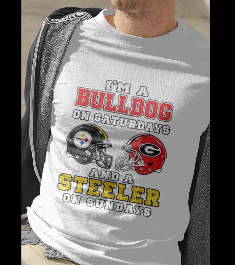 I'm A Bulldog On Saturdays And A Steeler On Sundays Football Helmets T-Shirt