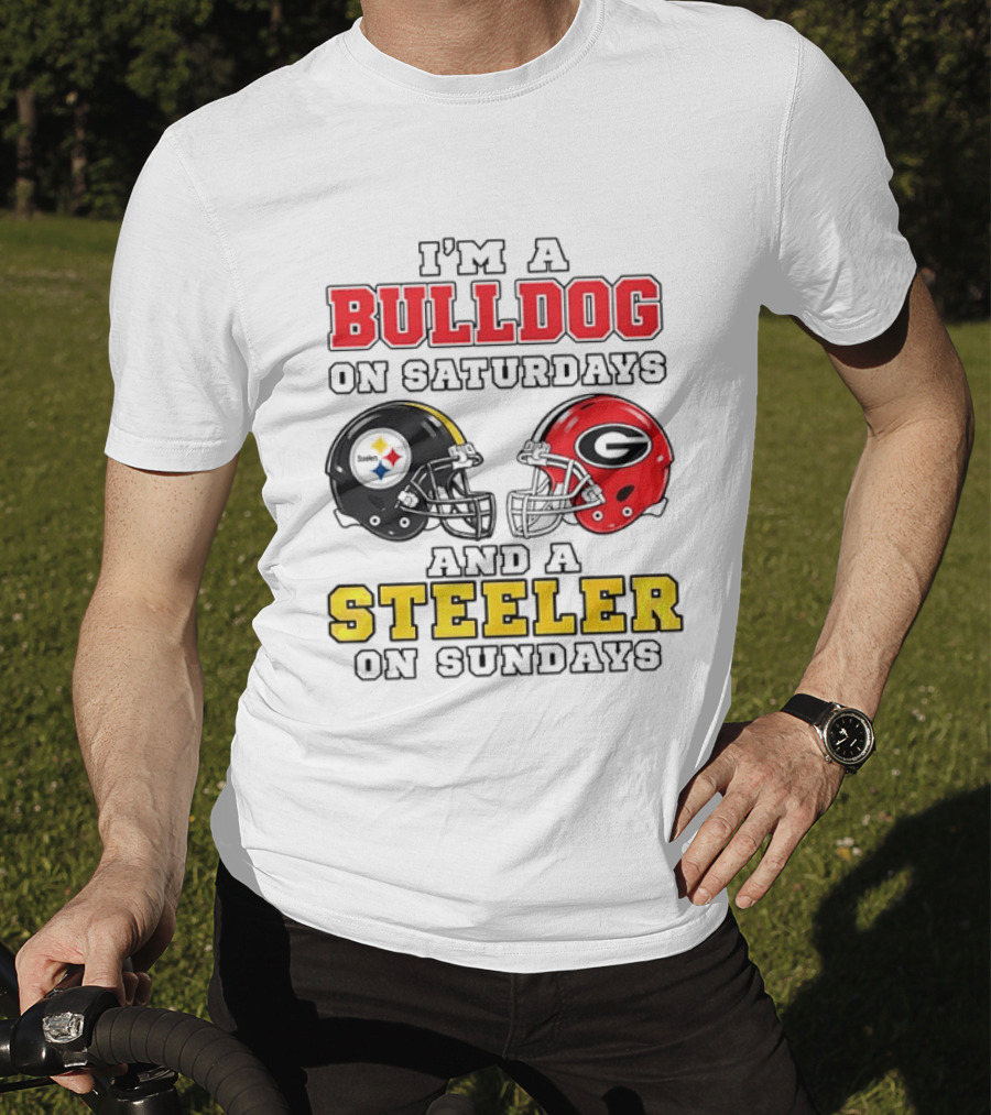 I'm A Bulldog On Saturdays And A Steeler On Sundays Football Helmets T-Shirt