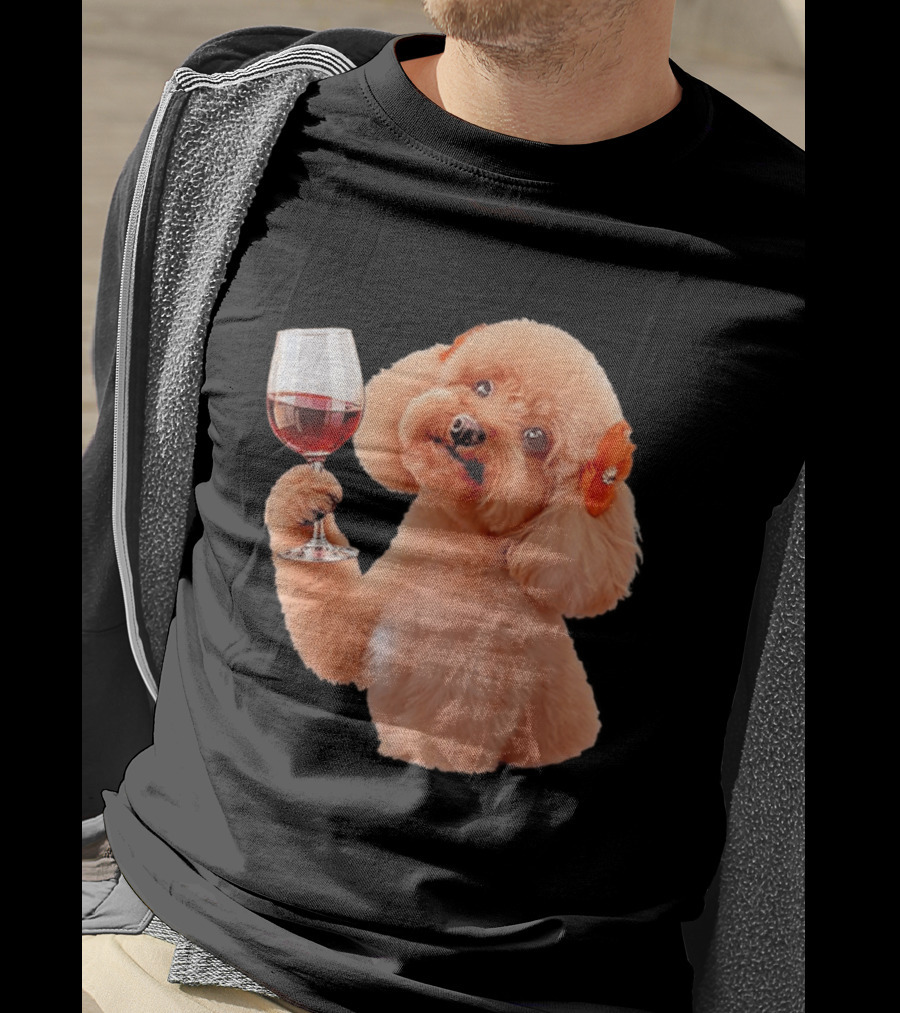 Poodle With Wine Glass And Red Bow Accessory T-Shirt
