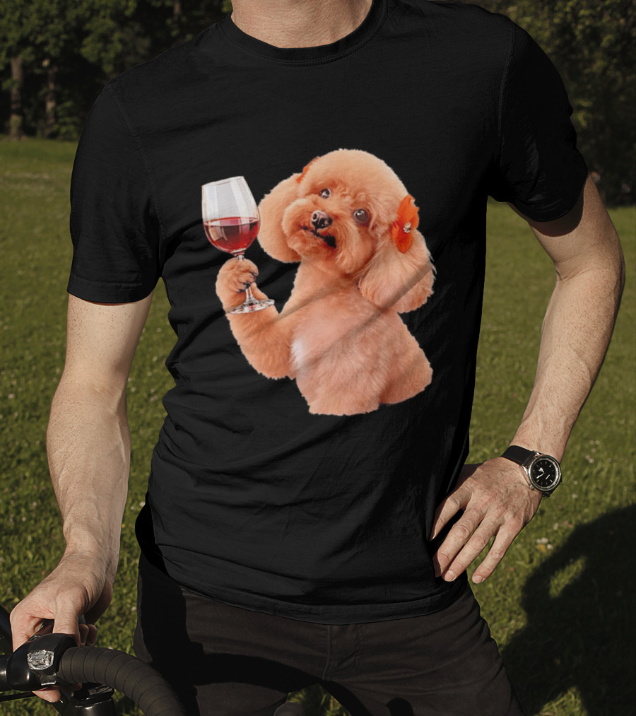 Poodle With Wine Glass And Red Bow Accessory T-Shirt
