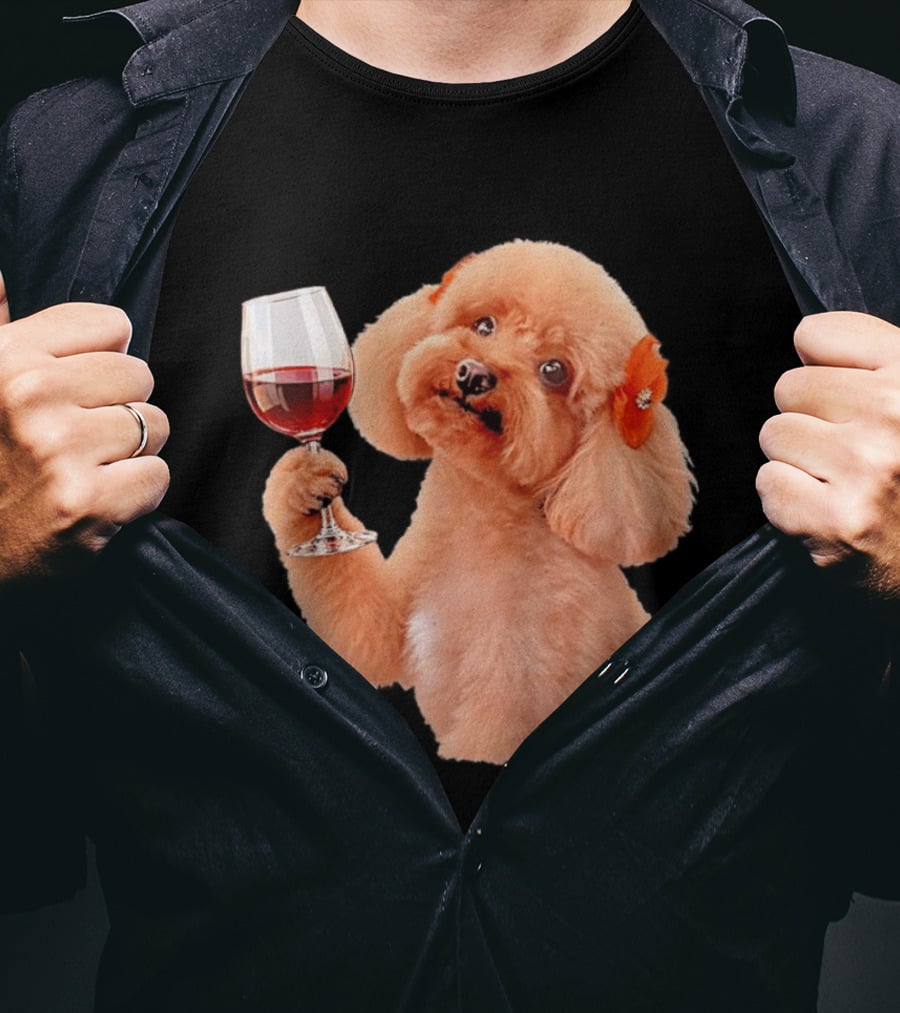 Poodle With Wine Glass And Red Bow Accessory T-Shirt