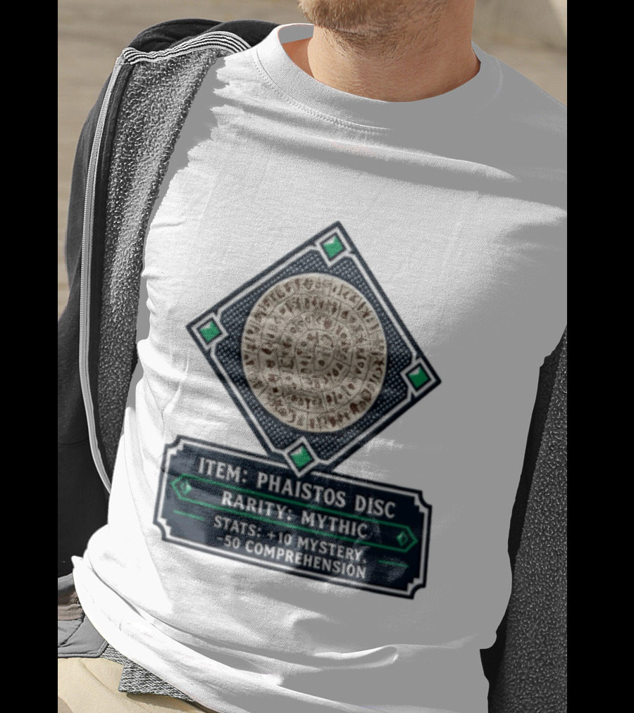 Item Phaistos Disc Rarity Mythic Stats +10 Mystery 50 Comprehension T-Shirt