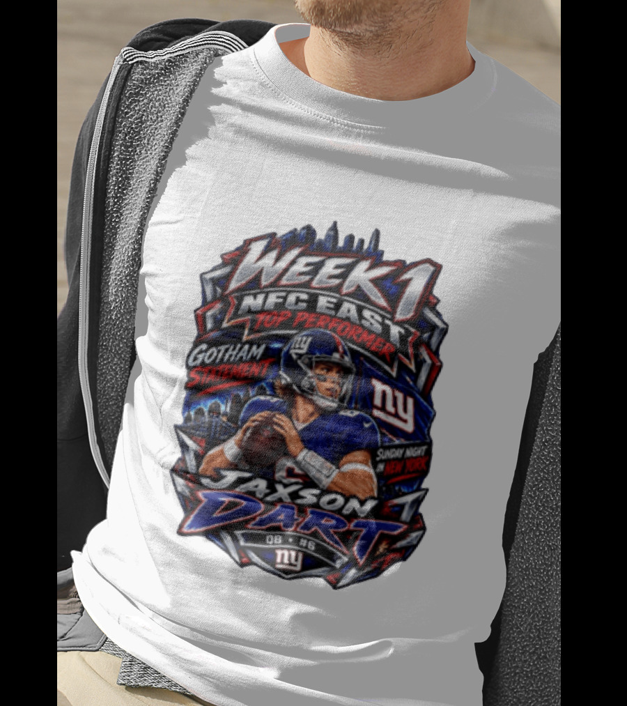 Week 1 NFC East Top Performer Jaxson Dart Gotham Statement Sunday Night New York T-Shirt