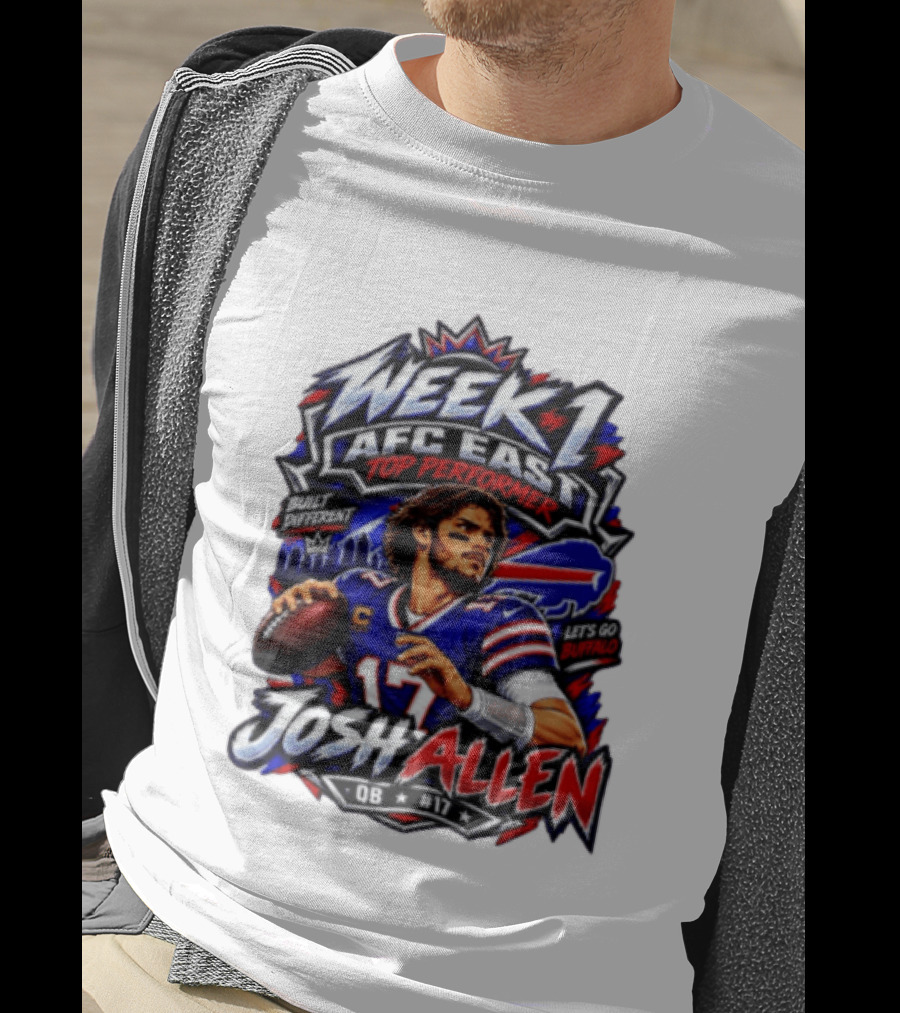 Week 1 AFC East Top Performer Josh Allen Built Different Let's Go Buffalo QB #17 T-Shirt