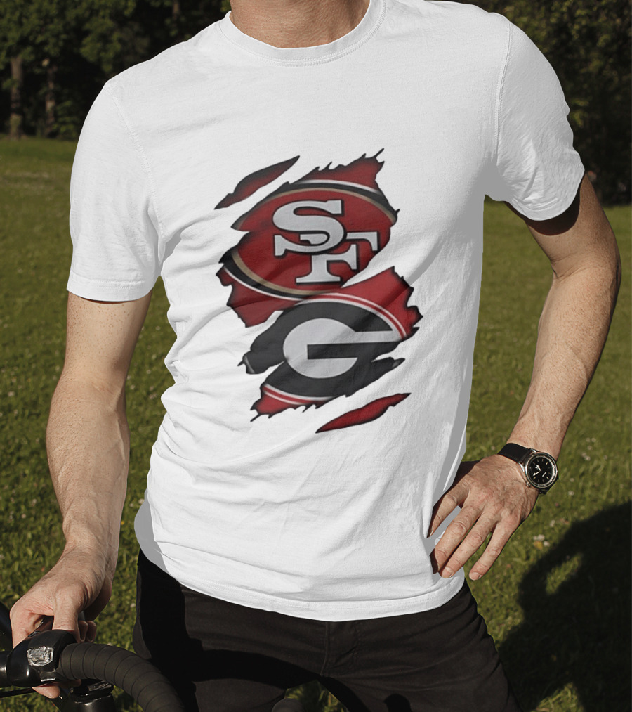 San Francisco 49ers Georgia Bulldogs Torn Fabric T-Shirt