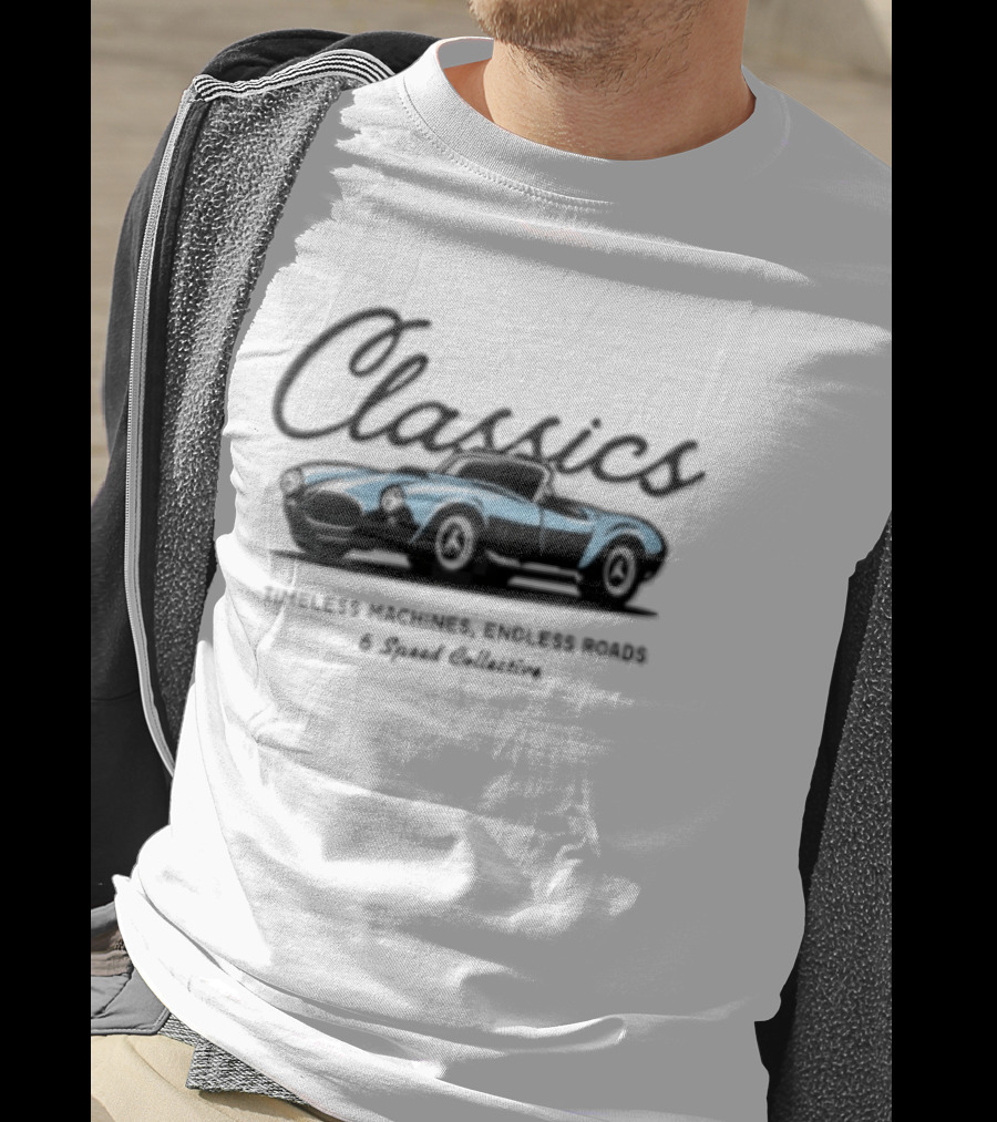 Classics Timeless Machines Endless Roads Blue Convertible Sports Car Speed Adventure T-Shirt