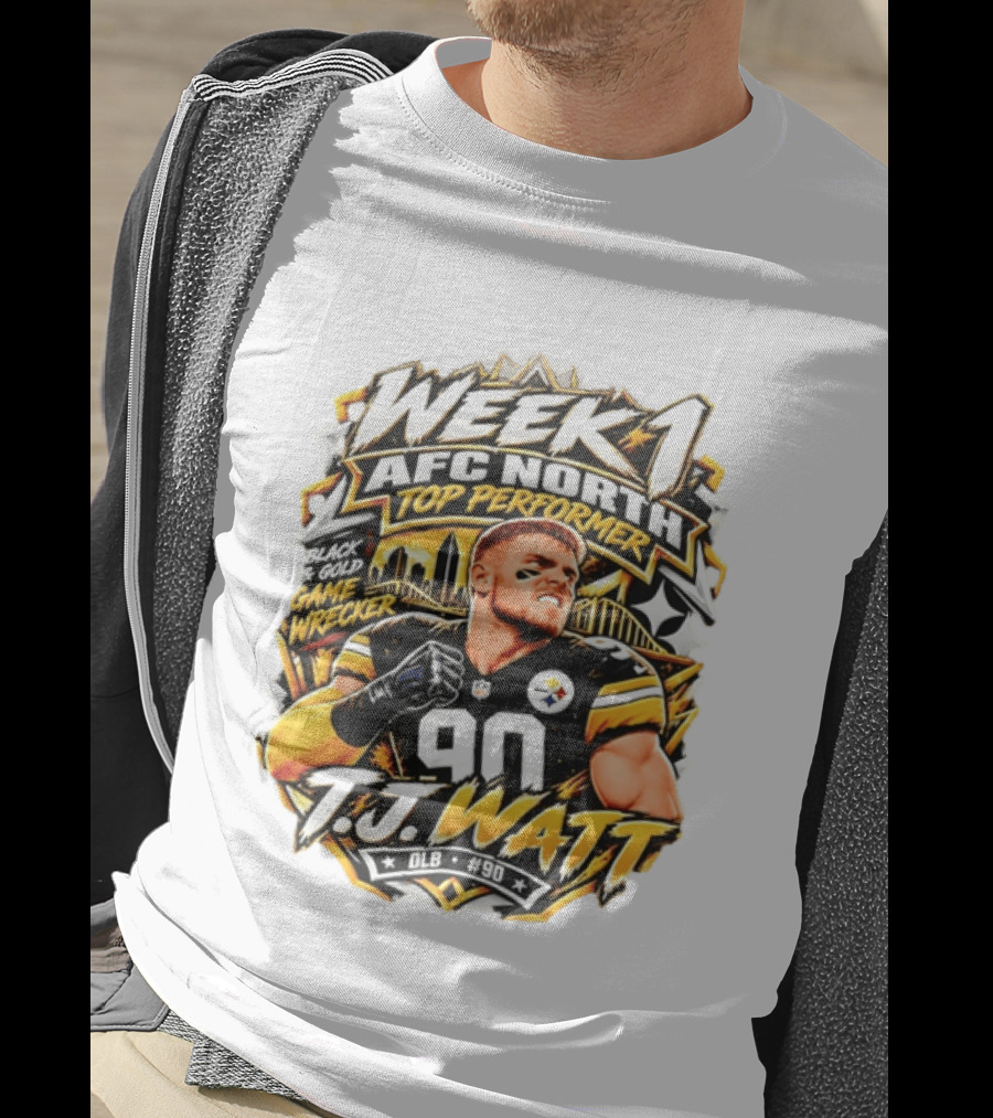 T.J. Watt Week 1 AFC North Top Performer Black Gold Game Wrecker T-Shirt