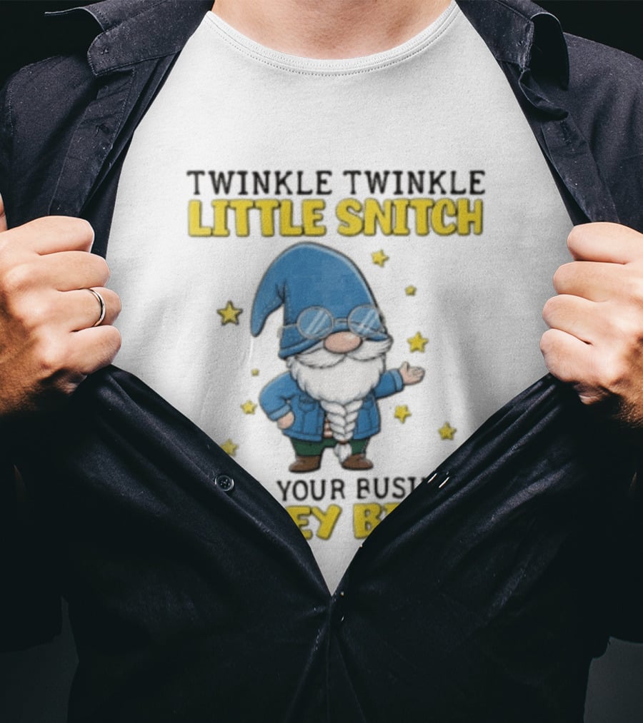Twinkle Twinkle Little Snitch Mind Your Business Nosey Bitch Garden Gnome Blue Hat Glasses Stars T-Shirt