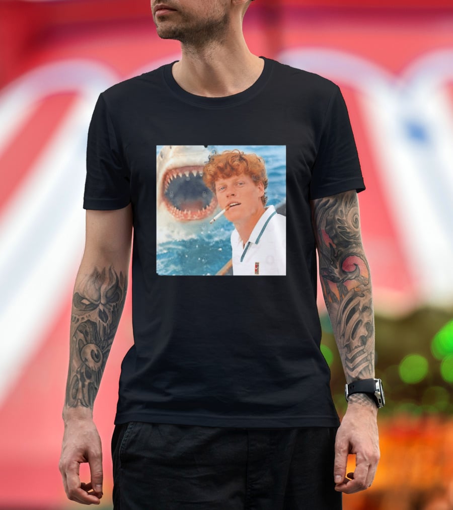 Jannik Sinner Smoking With Great White Shark Tennis Image T-Shirt