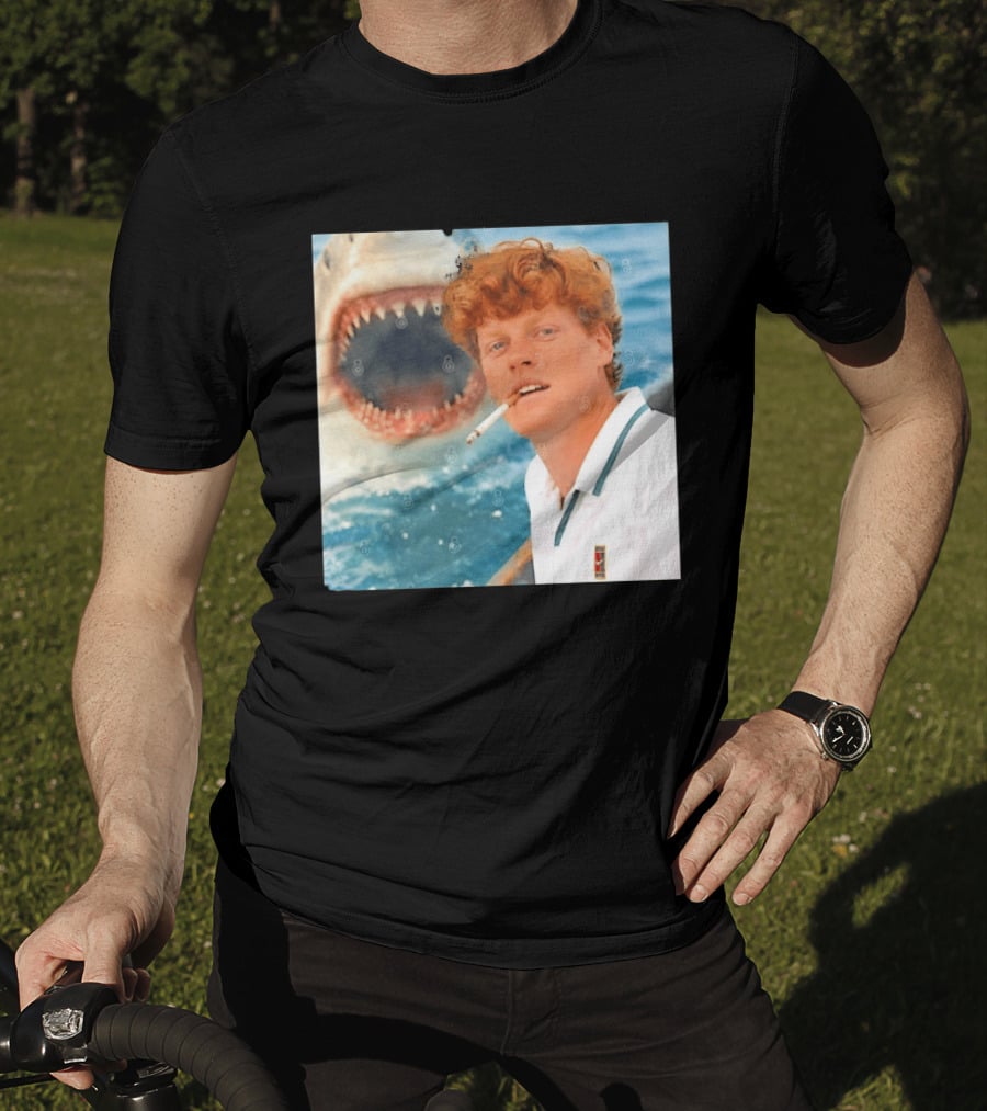 Jannik Sinner Smoking With Great White Shark Tennis Image T-Shirt